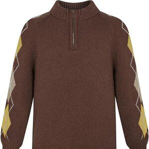 Argyle Sleeve Zip Mock Neck Boy's Sweater